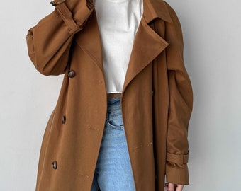 Camel Trench coat for women, Camel cotton trench coat with belt, Womens trench coat, Oversized ladies trench coat, Classic long trench coat
