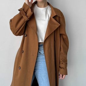 Trench coat for women, Desert trench coat with belt, Womens cotton trench coat, Oversized ladies trench coat