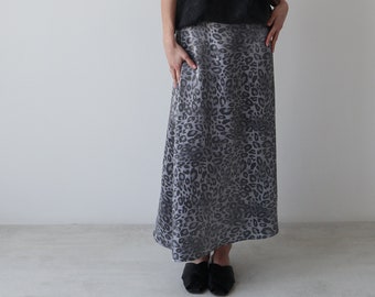 Viscose slip skirt with leo print, Silky animal print maxi skirt, A-line maxi skirt, Viscose skirt, Long fairy skirt, Party skirt