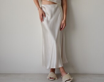 Ivory maxi skirt, Silky skirt for women, Slip bias cut skirt, White bamboo skirt, Rayon bias skirt, A-line skirt, Formal skirt, Party skirt