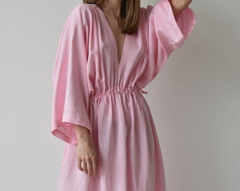 Long caftan dress with kimono sleeves, Loose fit summer dress for women in one size, Maxi flying dress