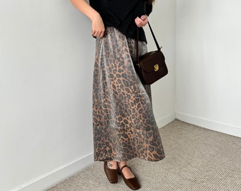 Viscose slip skirt with leo print, Silky animal print maxi skirt, A-line maxi skirt, Viscose skirt, Long fairy skirt, Party skirt