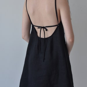 Black linen dress, Linen slip dress, Summer mini dress for women, Sleeveless strappy dress, Open back strap dress, Sundress