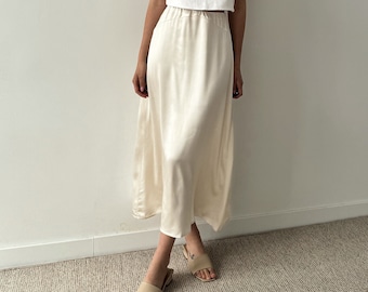 Ivory maxi skirt, Silky skirt for women, Slip bias cut skirt, White viscose skirt, A-line skirt, Formal skirt, Party skirt