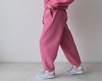 Pink oversized joggers, Sweat pants, Warm fleece sweatpants for women, Winter pants