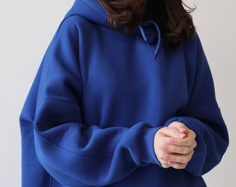 Blue oversized hoodie for women, Long plain hoodie, Unisex blue hoodie, Streetwear baggy hoodie, Warm hoodie, Thick hoodie