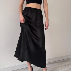Black slip skirt, Silky maxi skirt, A-line maxi skirt, Viscose skirt, Casual skirt, Party skirt