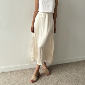 Ivory maxi skirt, Silky skirt for women, Slip bias cut skirt, White viscose skirt, A-line skirt, Formal skirt, Party skirt