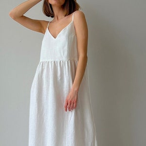 White linen dress for women, Summer loose linen dress, Maxi white linen dresses