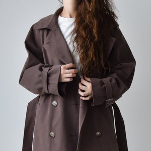 Taupe Trench coat for women, Double breasted oversize trench coat for women, Classic cotton long coat for fall and spring