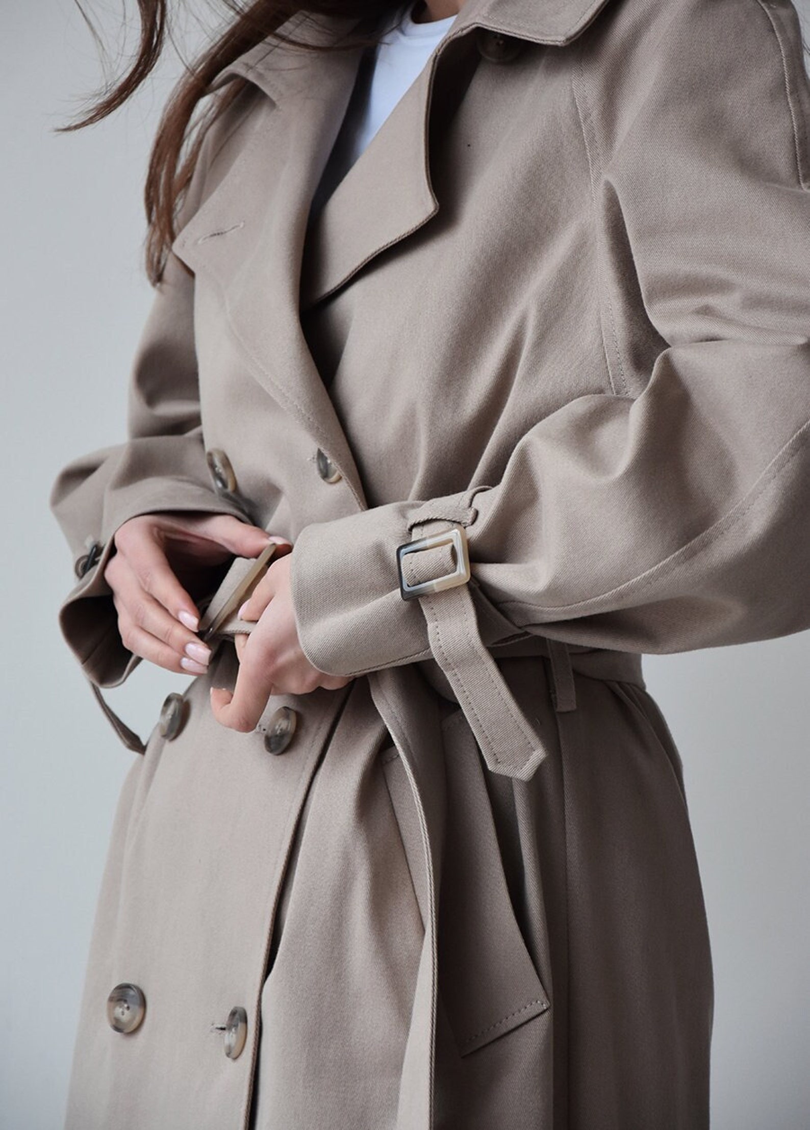 Beige stand collar trench main image 0