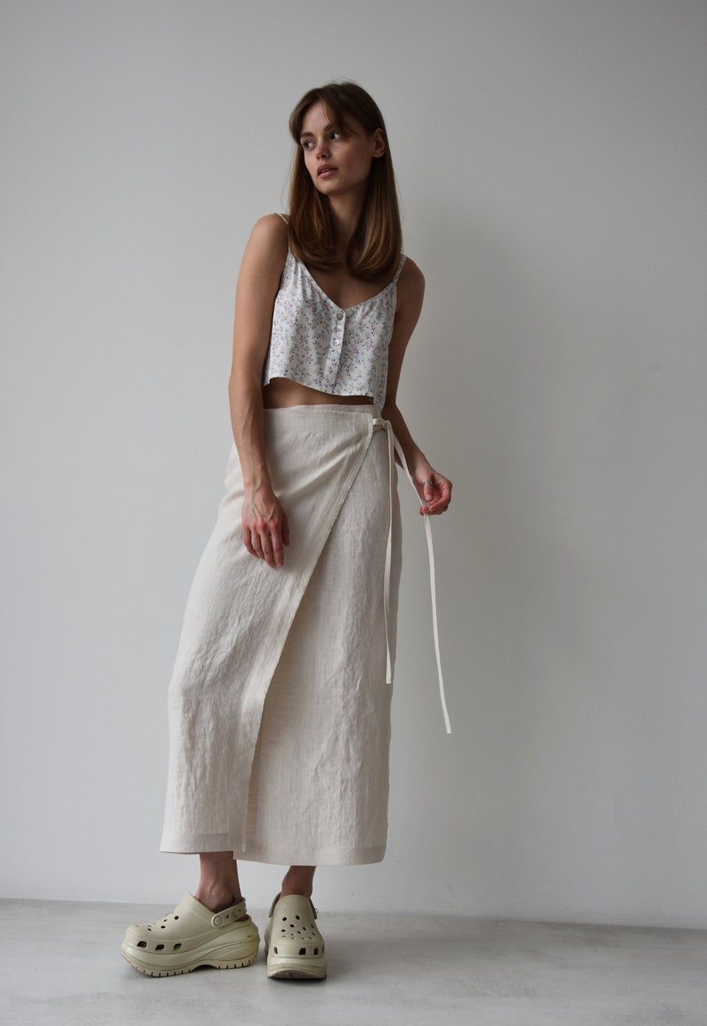 Linen Wrap Skirt for Women Beige Linen Skirt With Slit High - Etsy