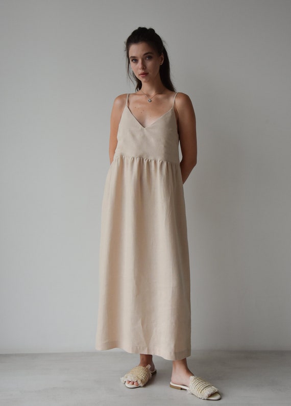 Beige linen dress discount