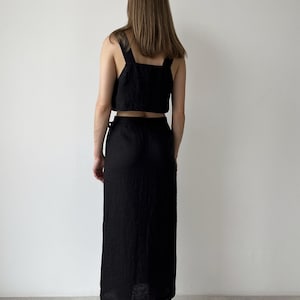 Leinen-Wickelrock und Leinen-Crop-Top, Schwarzer Leinenrock, Wickelrock für Frauen, Maxi-Wickelrock, Boho-Rock, Damen-Leinenanzug Bild 6