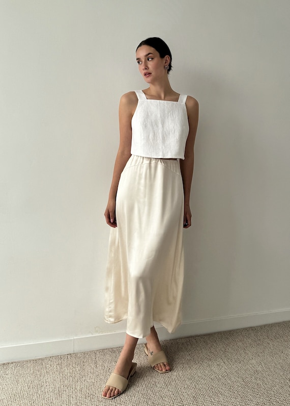 Jupe maxi ivoire Jupe soyeuse pour femmes Jupe coupe biais slip Jupe longue en viscose blanche Jupe A line Etsy France