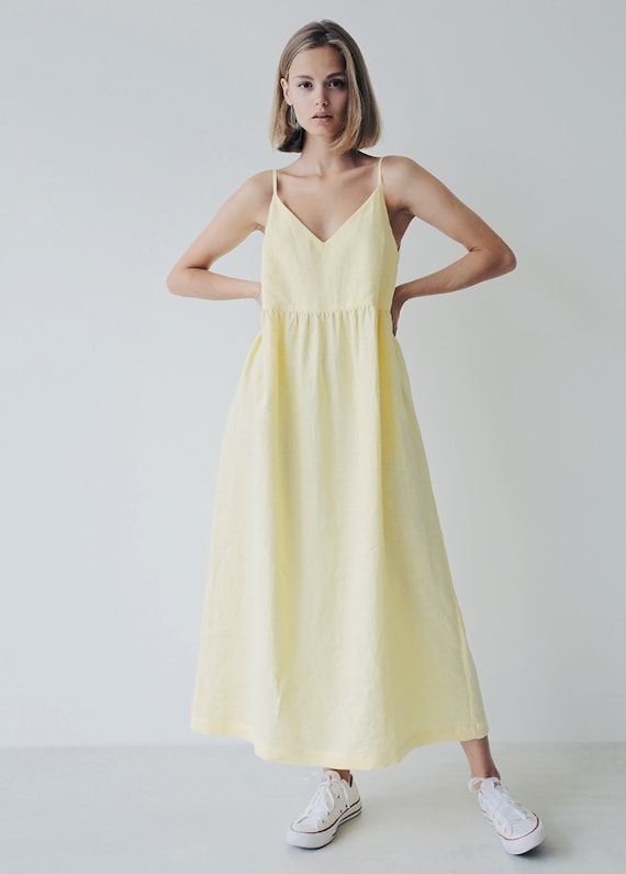 Yellow Dress Pale Yellow Linen Dress for Women Yellow - Etsy Australia