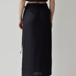 Linen Wrap Skirt with Slit, Black Linen Skirt, Maxi Wrap Skirt for Women, Maxi Wrap Skirt, Boho Skirt, High Waist Adjustable Tie image 9
