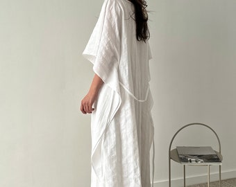 Long cardigan with kimono sleeves, Cotton beach cover up, Loose fit summer cape for women, White kimono in one size