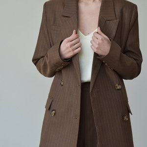 Womens Long Sleeve Double Breasted Blazer, Ladies Formal Jacket, Oversized Blazer, Ladies Length Dressy Striped Jacket image 5