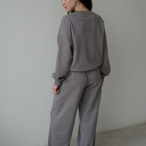 Oversized custom sweatshirt and sweatpants gray set, oversized jogger and longsleev suit, cozy casual suit image 8