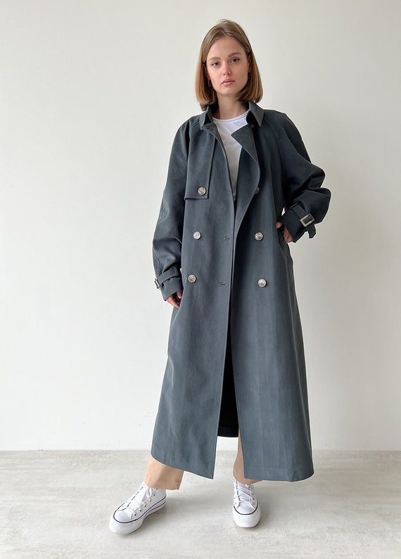 Oversized Trench Coat for Women Dark Grey Trench Coat Etsy
