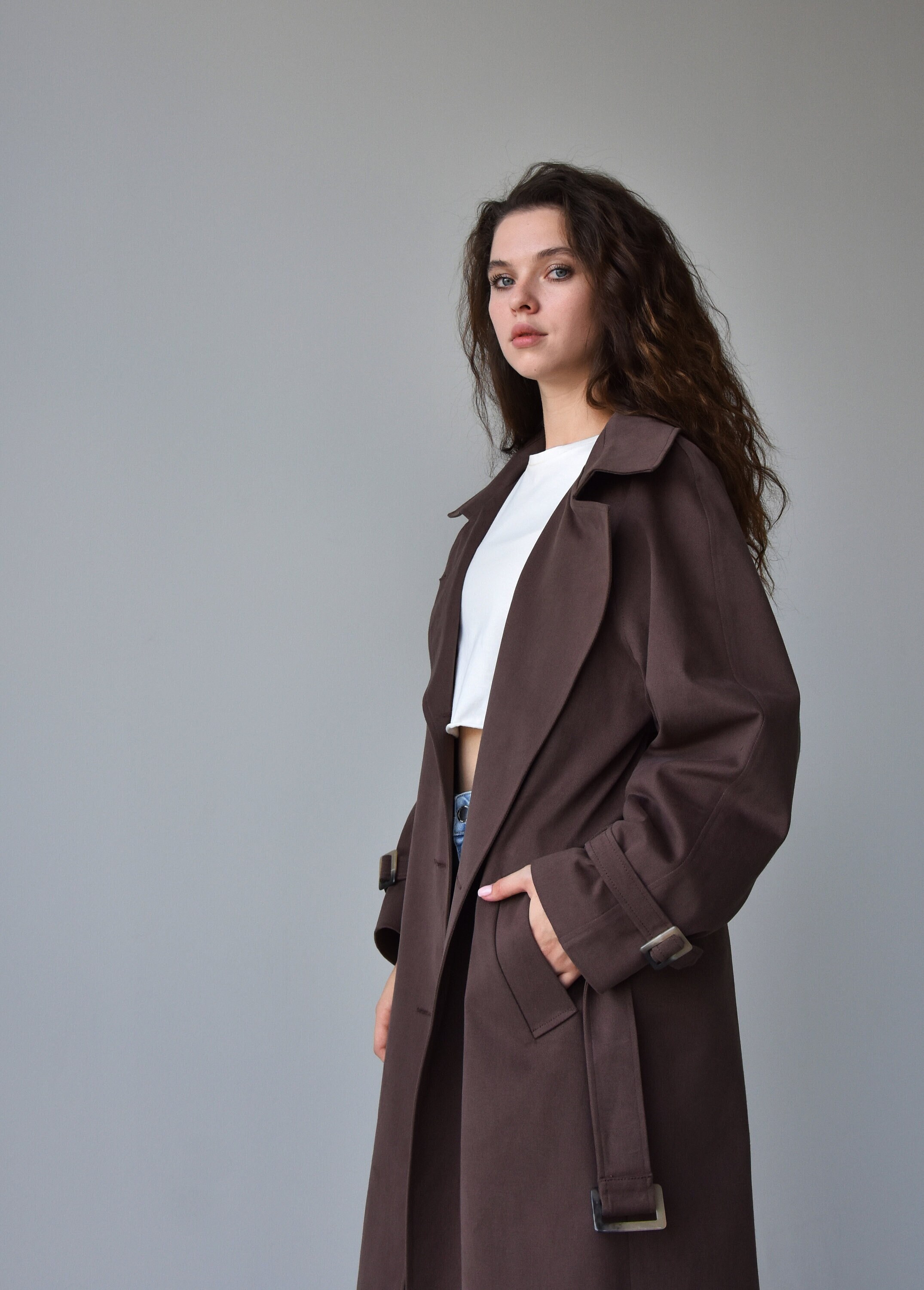 Taupe Trench Coat for Women, Double Breasted Oversize Trench Coat for