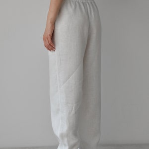 Linen pants for women, Linen wide leg white Pants, Trousers Summer for Capsule Wardrobe, White linen pants, Harem beach pants image 3