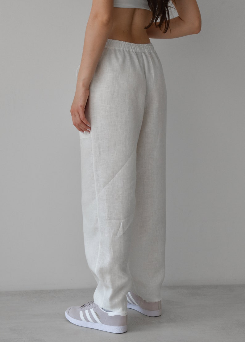 Linen pants for women, Linen wide leg white Pants, Trousers Summer for Capsule Wardrobe, White linen pants, Harem beach pants image 3