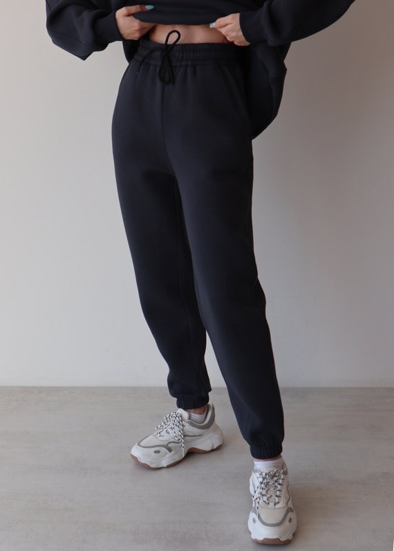 Blue Joggers, High Rise Sweat Pants, Warm Fleece Lined Sweatpants for  Women, Winter High Waisted Sweats, Loose Fit Cotton Trousers 
