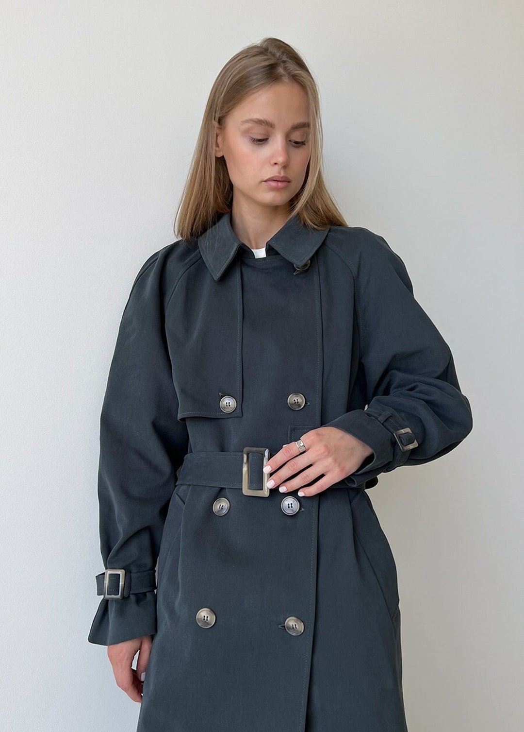 Oversized Trench Coat for Women Dark Gray Trench Coat - Etsy