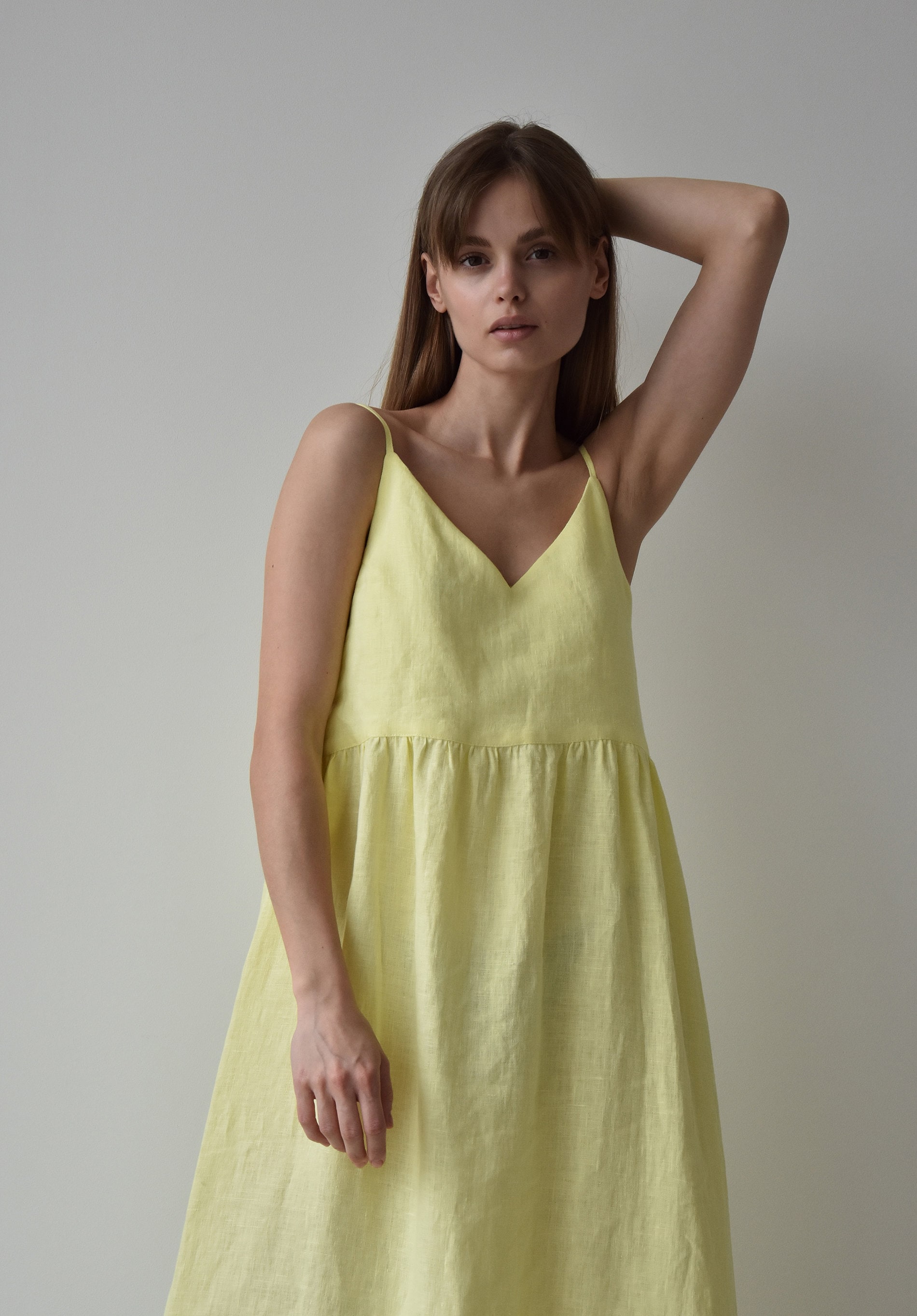 Yellow Linen Summer Dress Women Bohemian Smocked Beach Sun Dress ...