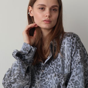 Leopard print shirt for women, Oversized viscose shirt , Shirt button up, Animal print womans shirt, Viscose blouse image 10