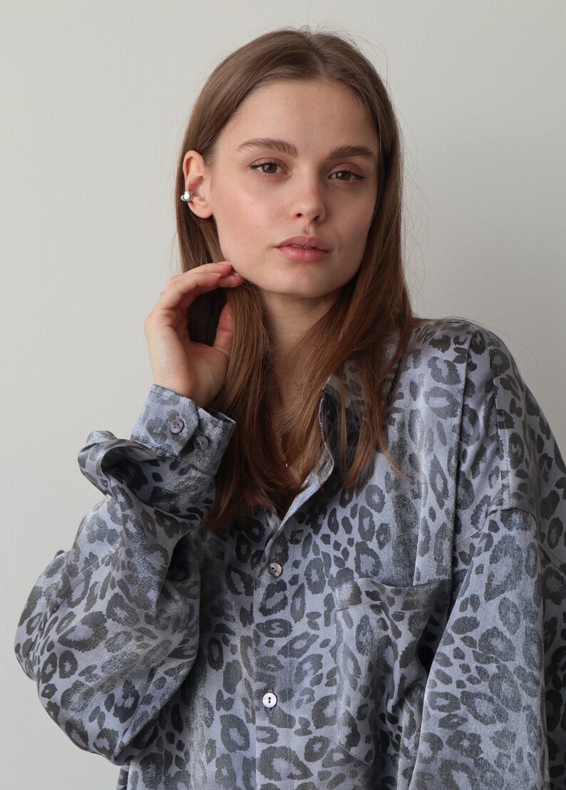 Leopard print shirt for women, Oversized viscose shirt , Shirt button up, Animal print womans shirt, Viscose blouse image 10