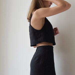 Linen Wrap Skirt and linen crop top, Black Linen Skirt, Wrap Skirt for Women, Maxi Wrap Skirt, Boho Skirt, Womens linen suit image 4