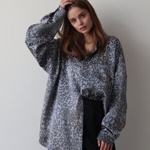 Leopard print shirt for women, Oversized viscose shirt , Shirt button up, Animal print womans shirt, Viscose blouse image 5