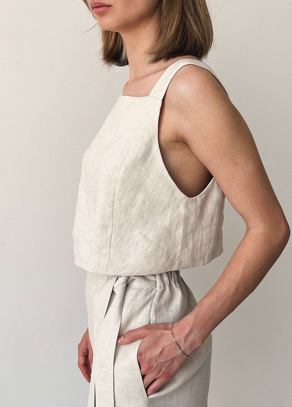 Light Beige Linen Top Linen Tank Top Linen Crop Top Linen Etsy