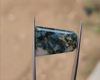 13 Carat Dendritic Moss Agate with a Custom Portrait Cut - Precision "Tombstone" Design