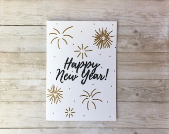 Gold Happy New Year Firework Card