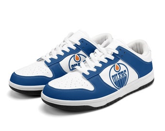 Edmonton Oilers Customizable Low-Top Sneakers: Vegan Leather, Black & White Outsole - Perfect Gift