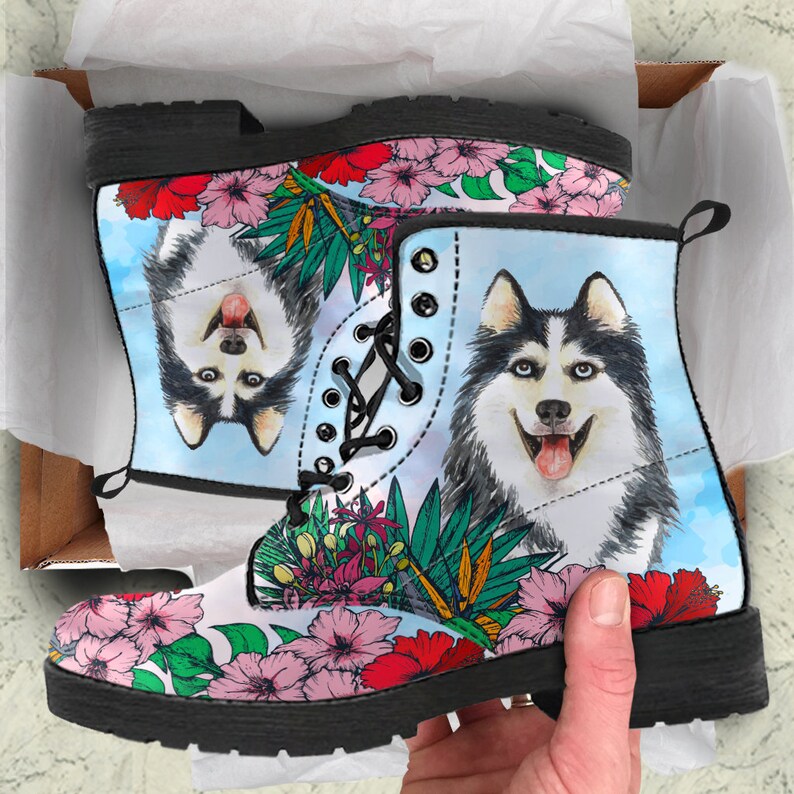 HUSKY BOOTS Siberian Husky Lovers Custom Picture Animal Etsy