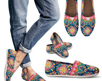 OneFish Bohemian Style Mandala Ornament Casual Slip-on Skate Shoe Sneakers for Women OneFish Bohemian Style Mandala Ornament Casual Slip-on Skate Shoe Sneakers for Women