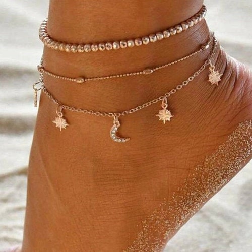 Moon & Star Anklet Celestial Jewelry Charm Anklet Celestial Etsy