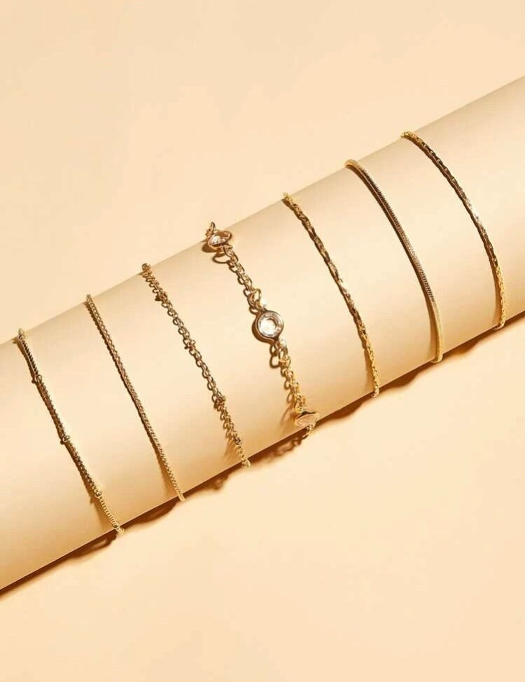 7 Piece Minimalist Gold Bracelet Set Dainty Gold Bracelet Etsy