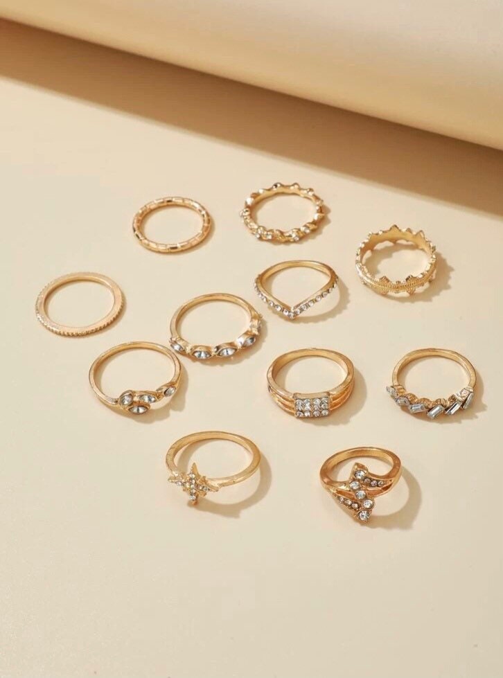 11 Piece Minimalist Gold Ring Set Gold Rhinestone Ring Set | Etsy