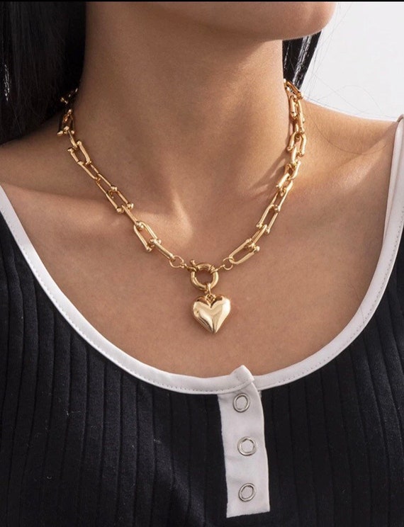 Heart Chunky Gold Necklace Gold Chain 