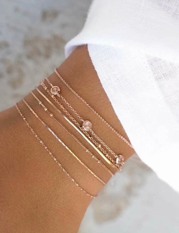 14K Solid Gold Chain Bracelet | Dainty Bracelet | Minimalist Layering  Bracelet | eBay