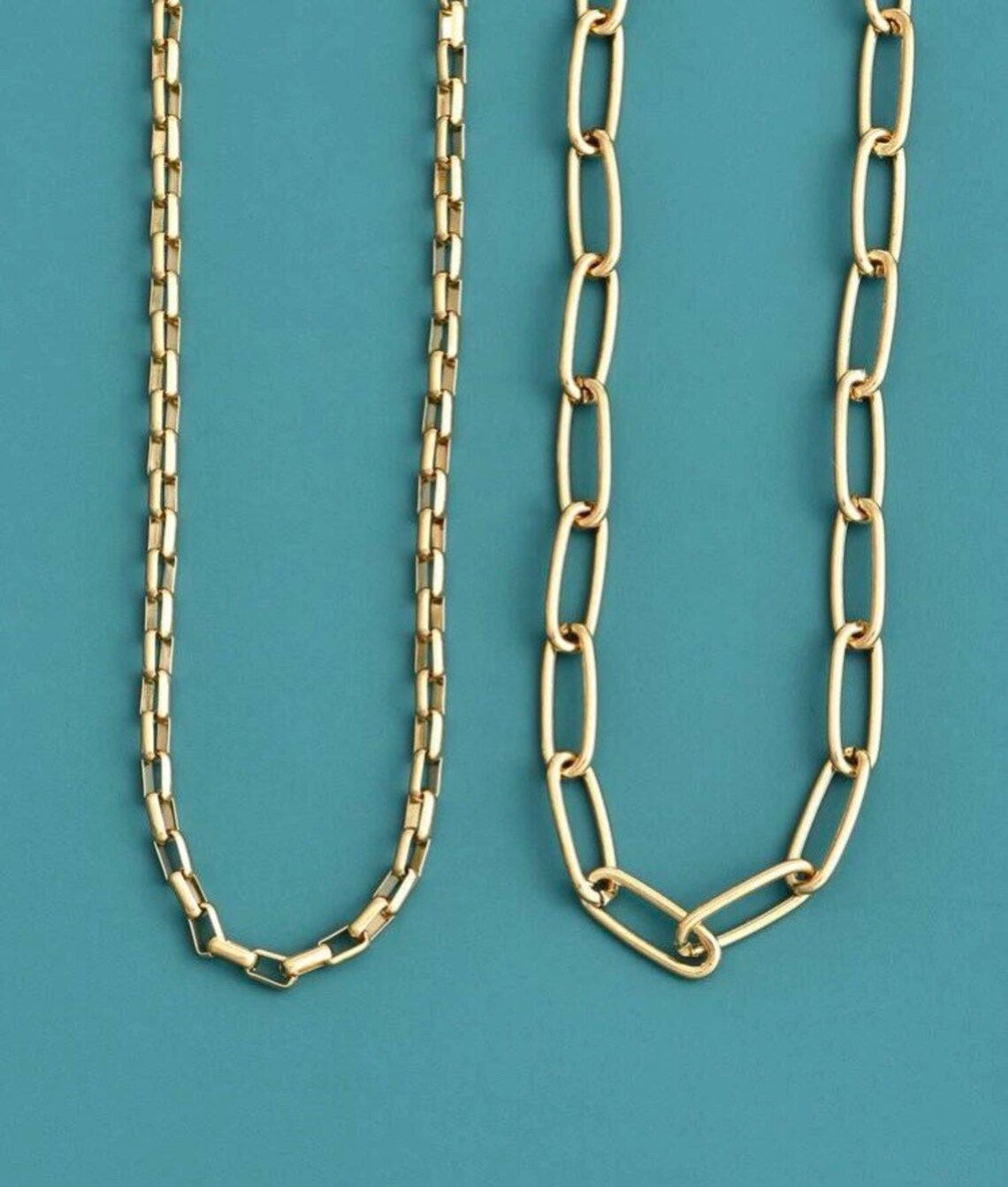 2 Piece Gold Chain Necklace Link Chain Necklace Layered Etsy