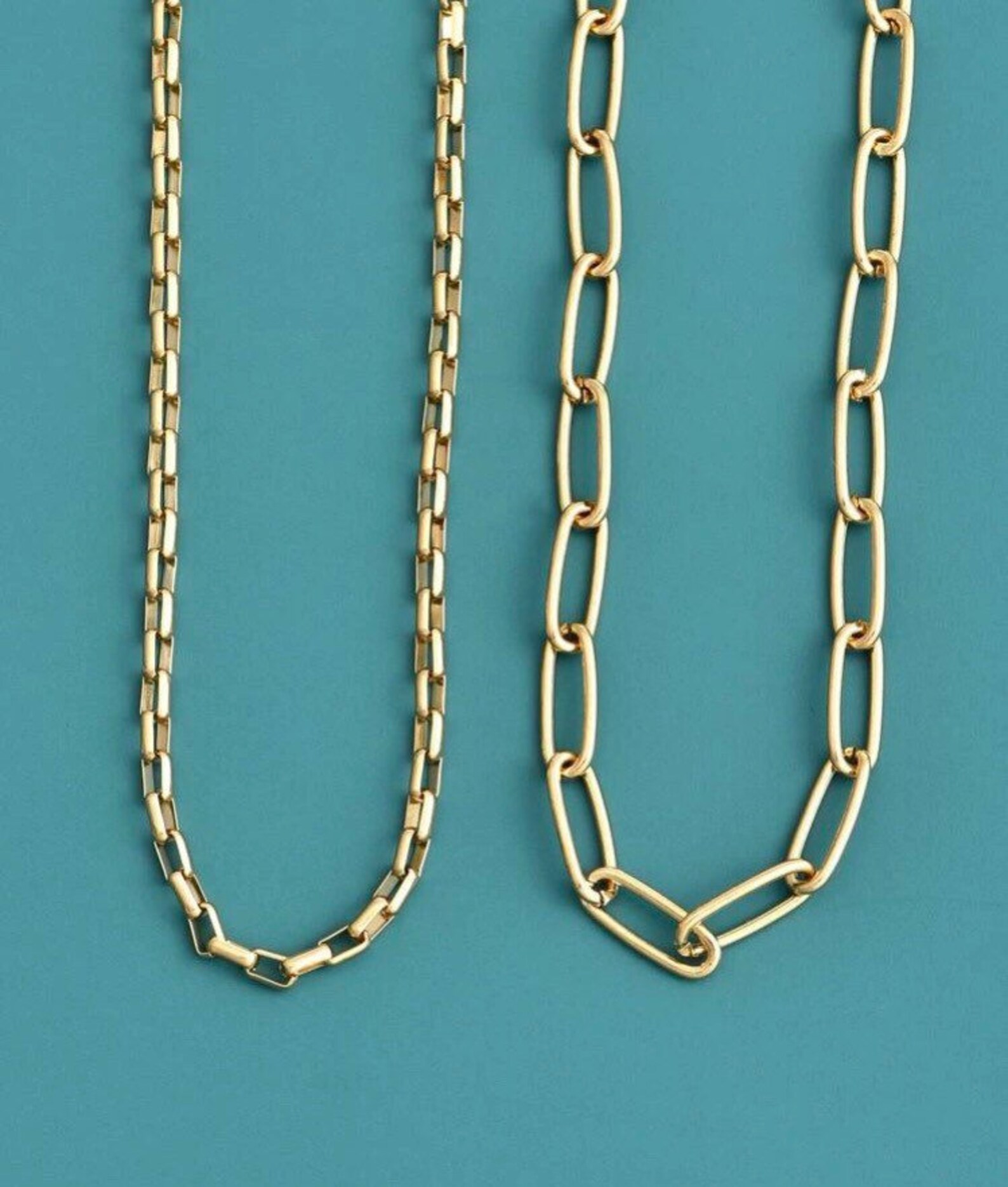 2 Piece Gold Chain Necklace Link Chain Necklace Layered Etsy