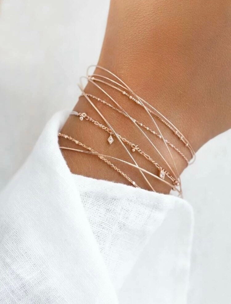 9 Piece Minimalist Gold Bracelet Set, Dainty Bracelet Set, Pretty ...