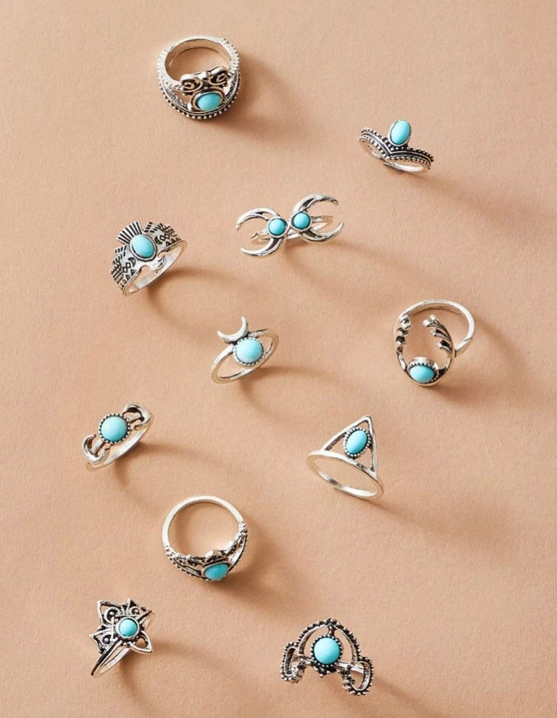 Turquoise Vintage Stacking Ring Set Bohemian Stack Ring Set Etsy